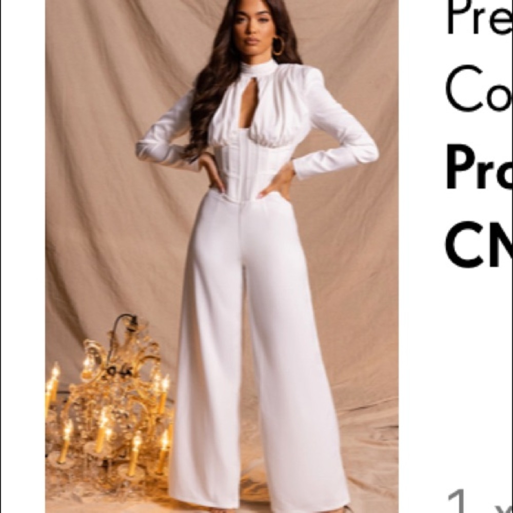 White Satin Corset Waist Jumpsuit